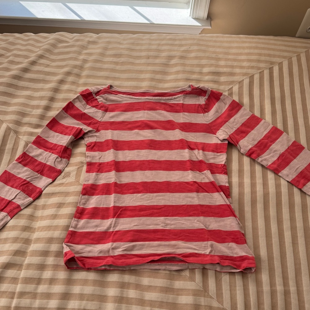 J. Crew Coral Striped 3/4 Sleeve Painter Tee